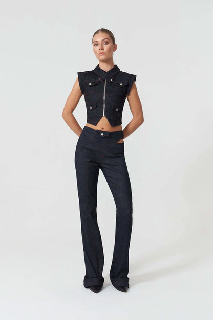 JENDUE Davidson Wide Leg Denim Jean - Unique Cut-Out Style by Jendue