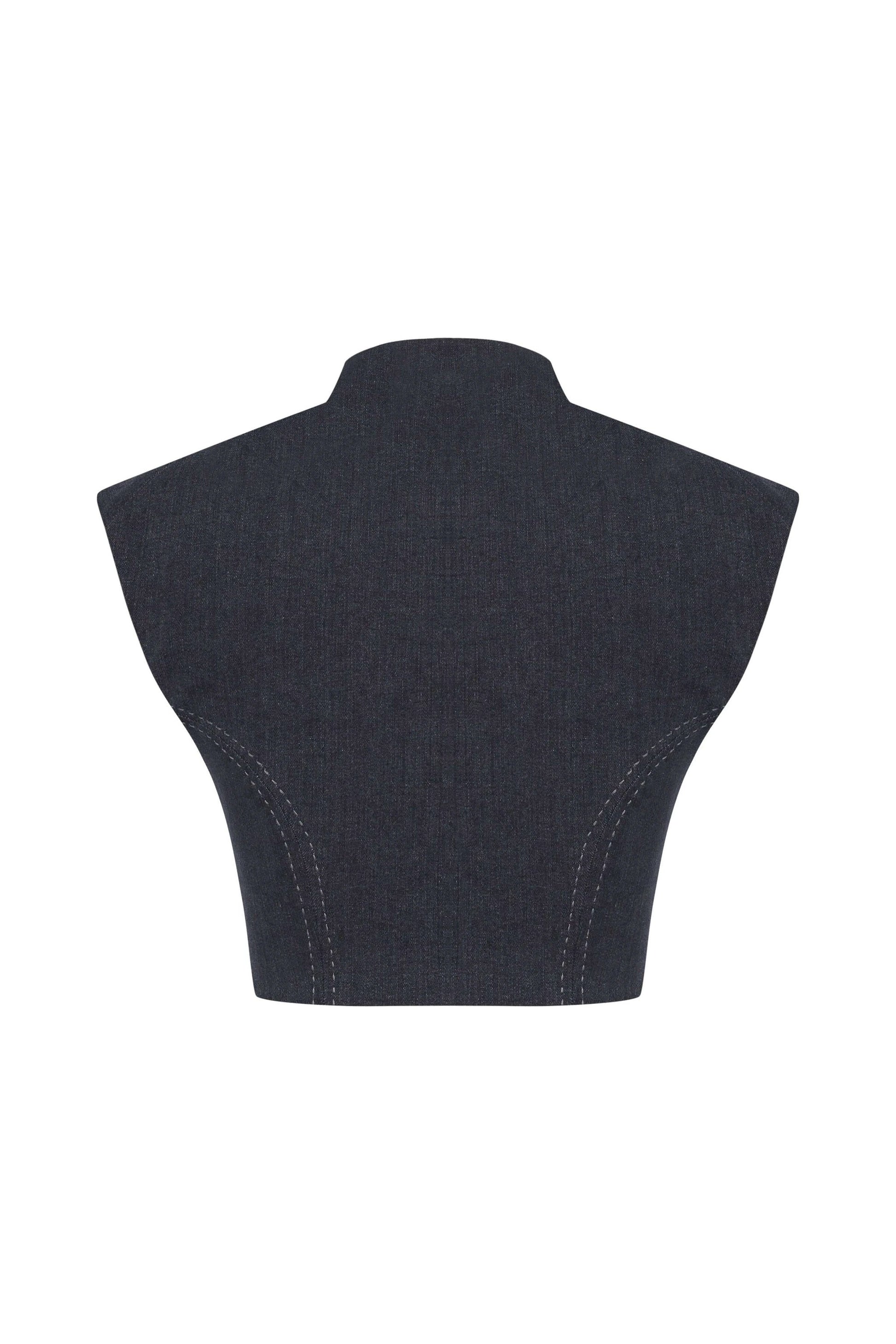 JENDUE Dew Drop Denim Vest - Unique Asymmetrical Zipper Top by Jendue