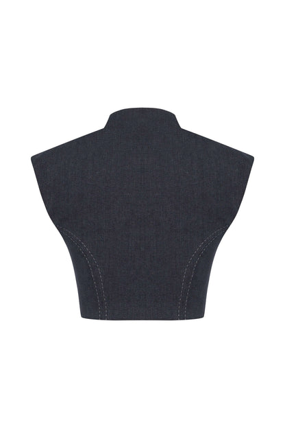 JENDUE Dew Drop Denim Vest - Unique Asymmetrical Zipper Top by Jendue
