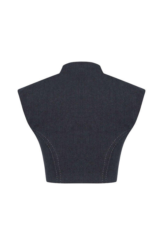 JENDUE Dew Drop Denim Vest - Unique Asymmetrical Zipper Top by Jendue