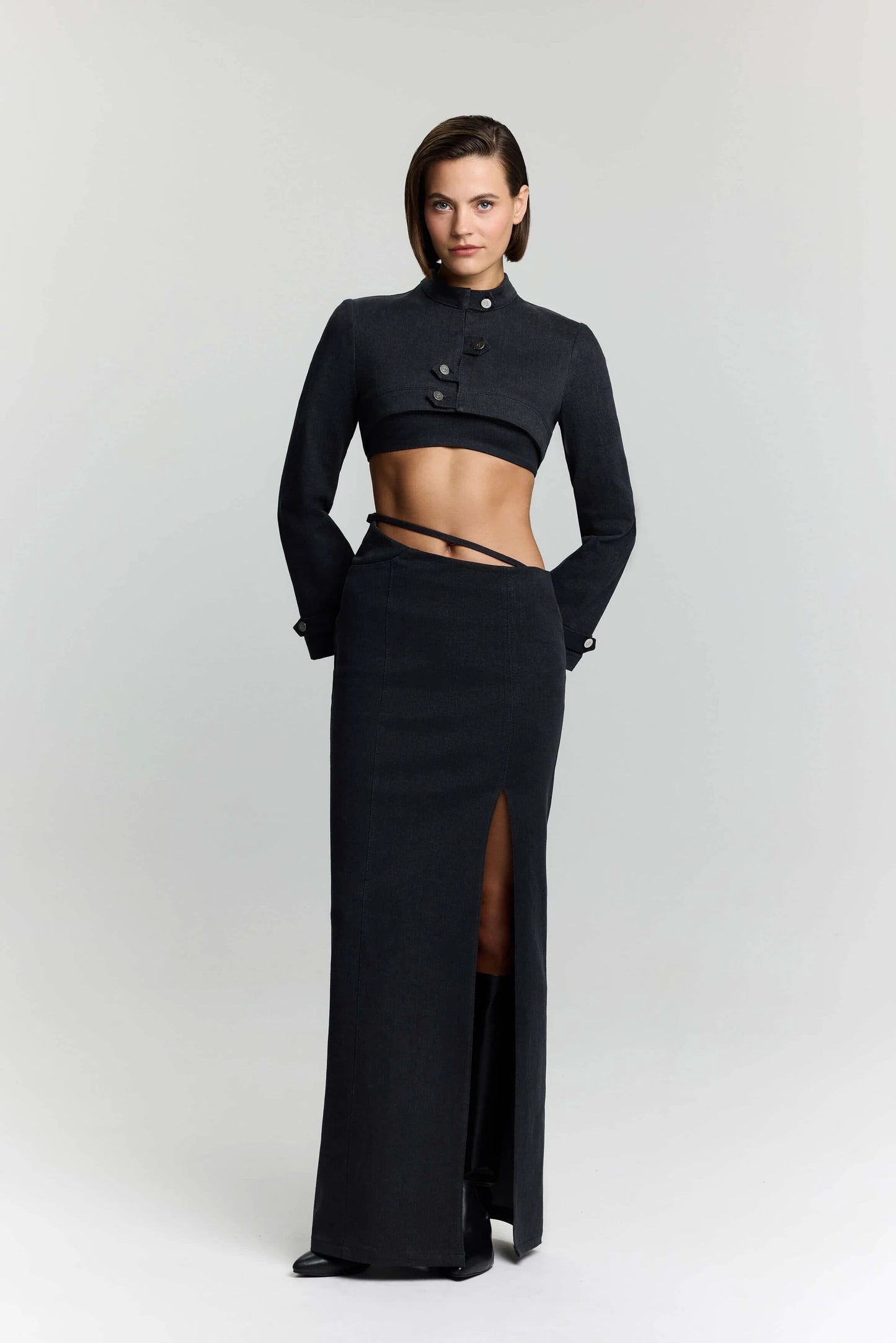 JENDUE Dreams Denim Skirt - High-Slit Maxi Skirt by Jendue