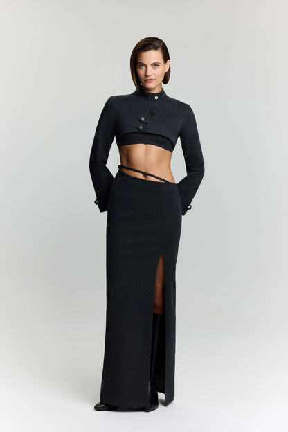 JENDUE Dreams Denim Skirt - High-Slit Maxi Skirt by Jendue