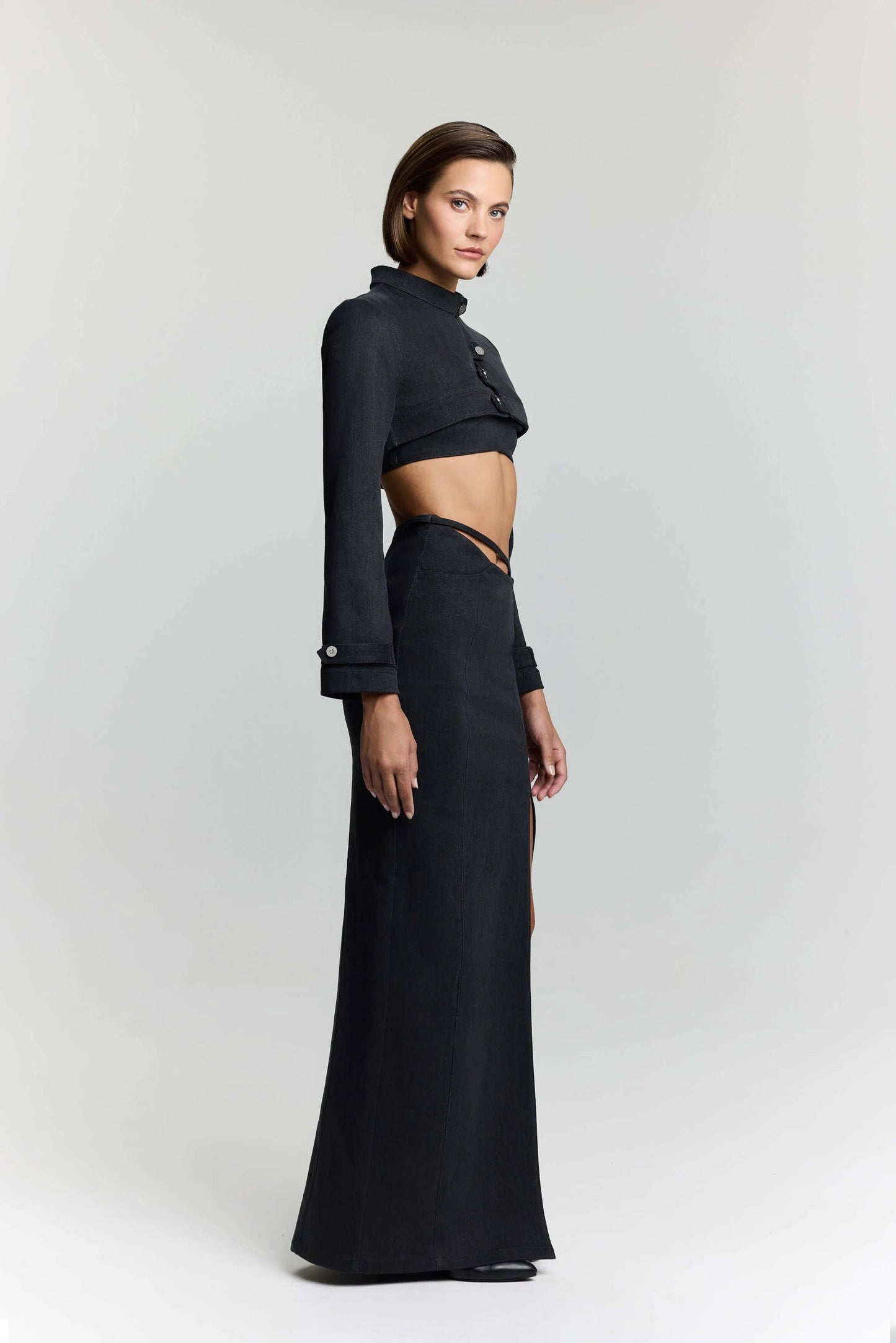 JENDUE Dreams Denim Skirt - High-Slit Maxi Skirt by Jendue