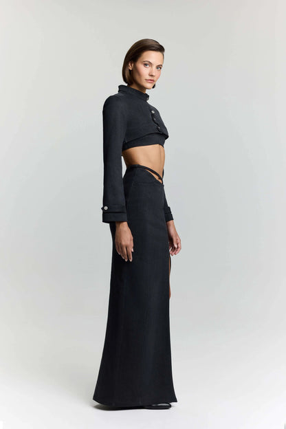 JENDUE Dreams Denim Skirt - High-Slit Maxi Skirt by Jendue