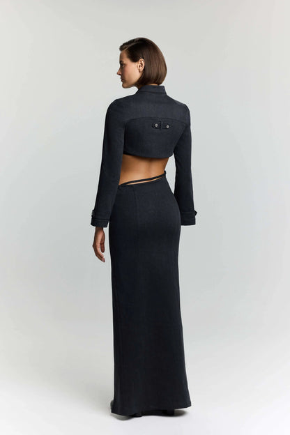 JENDUE Dreams Denim Skirt - High-Slit Maxi Skirt by Jendue