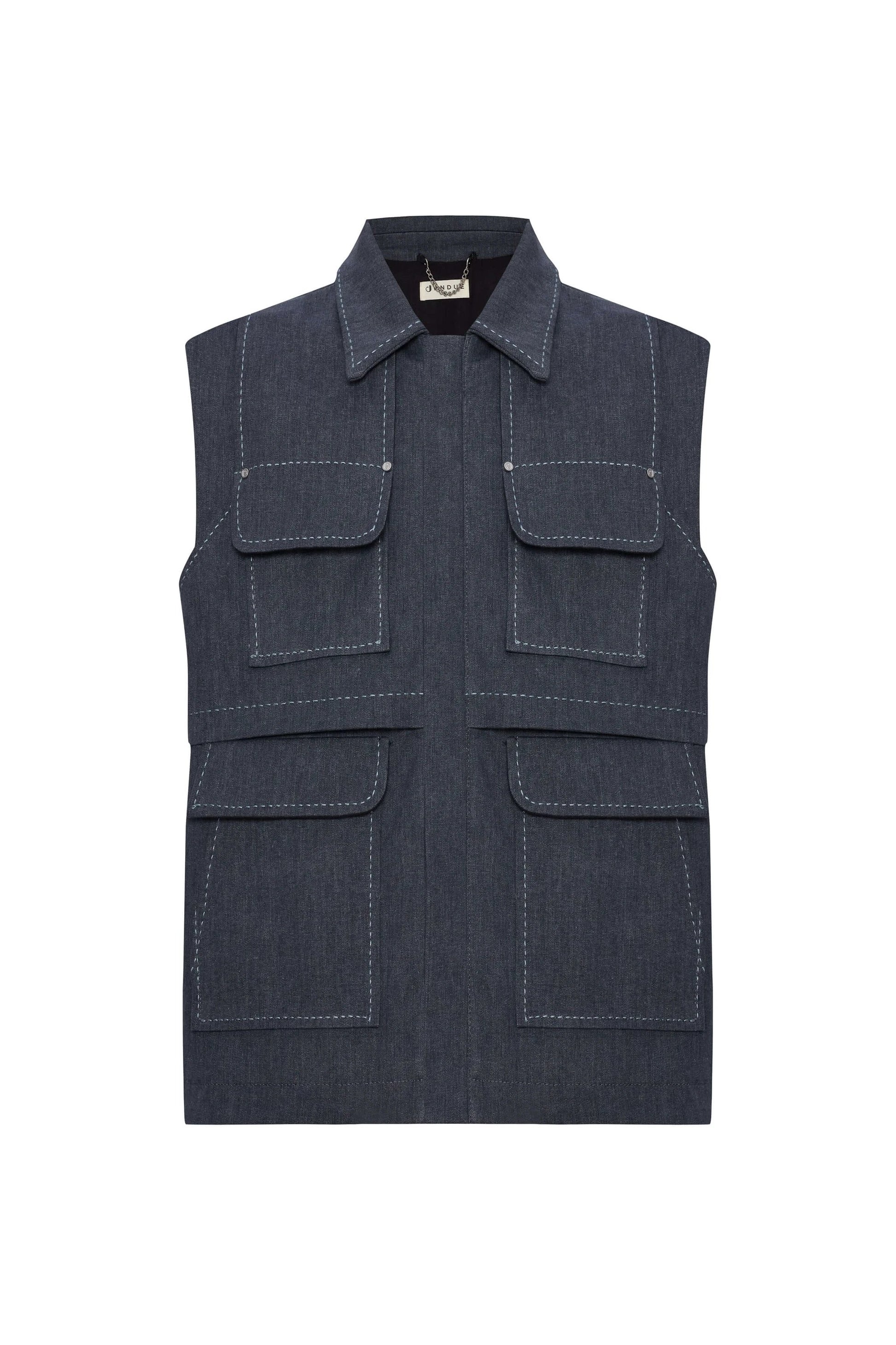 JENDUE Edgar Denim Vest - Men's Sleeveless Utility Jacket by Jendue