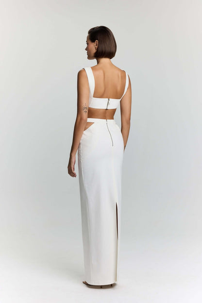 JENDUE Elena White Denim Maxi Skirt - Shop Long Skirts - Ansley Effect