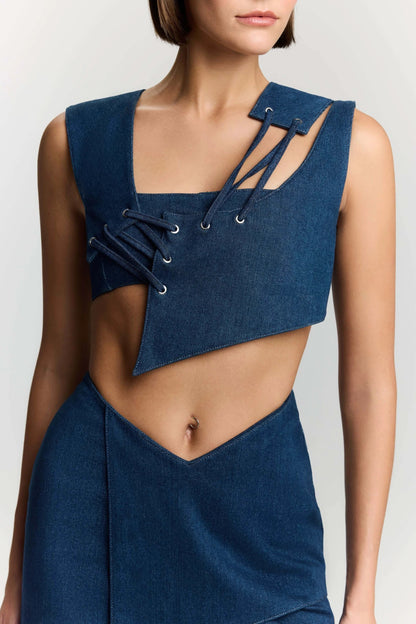JENDUE Endless Line Denim Crop Top - Unique & Stylish by Jendue