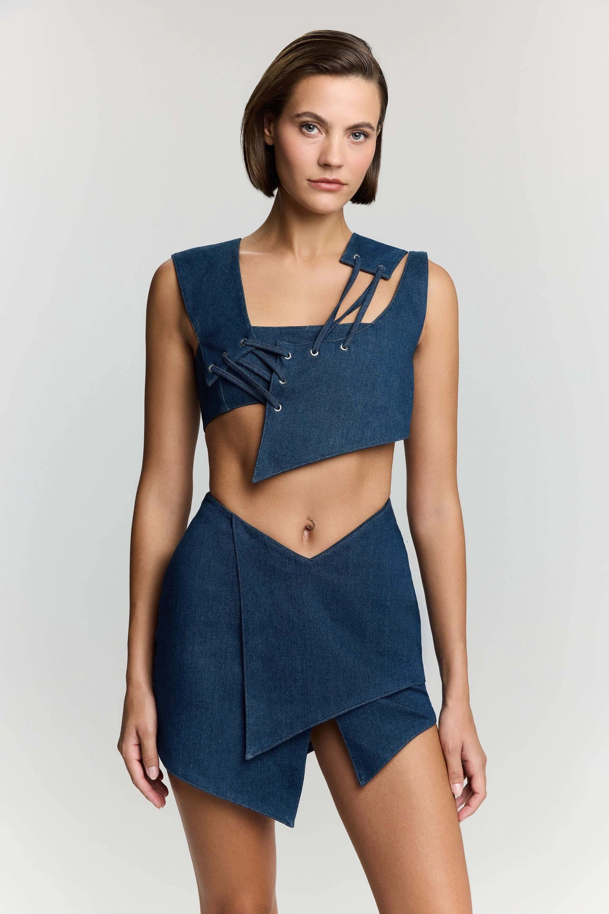 JENDUE Endless Line Denim Mini Skirt - Chic & Modern by Jendue