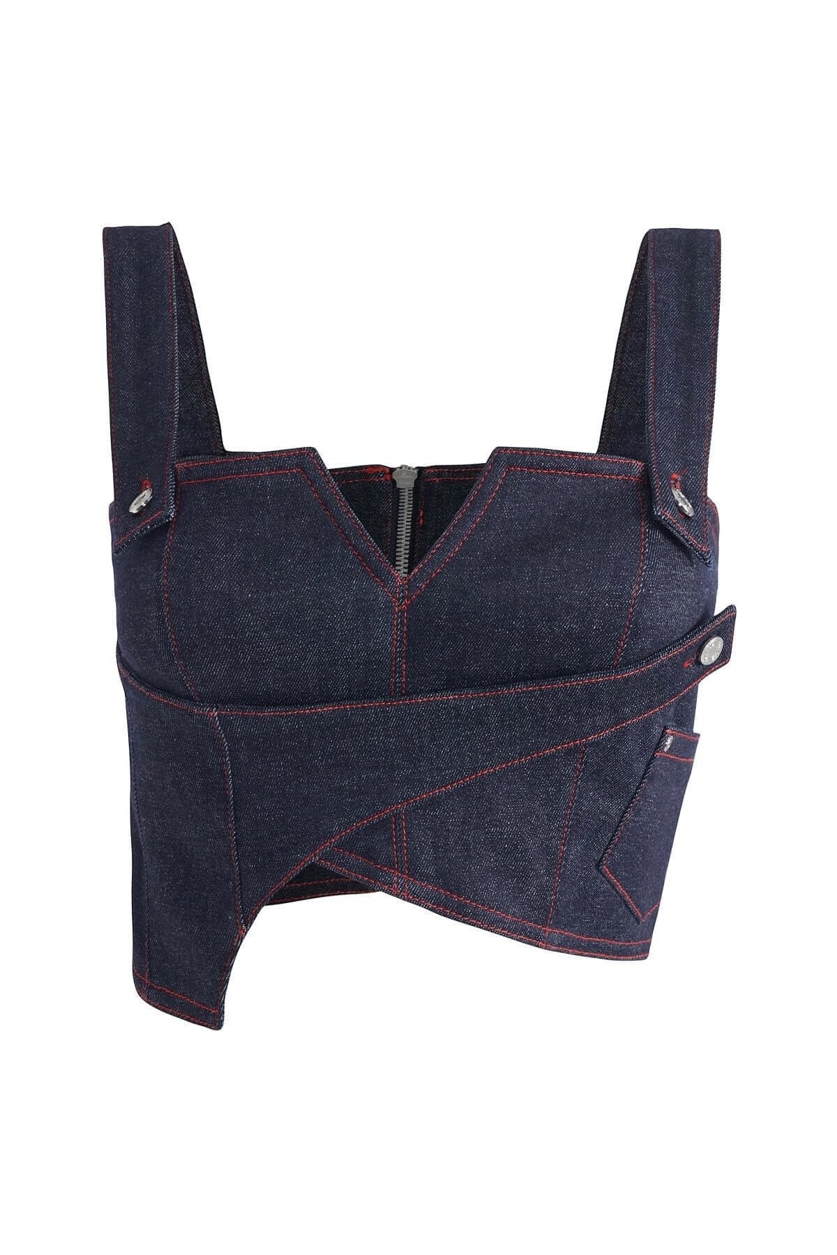 JENDUE Harvey Denim Crop Top | Unique Strappy Design by Jendue