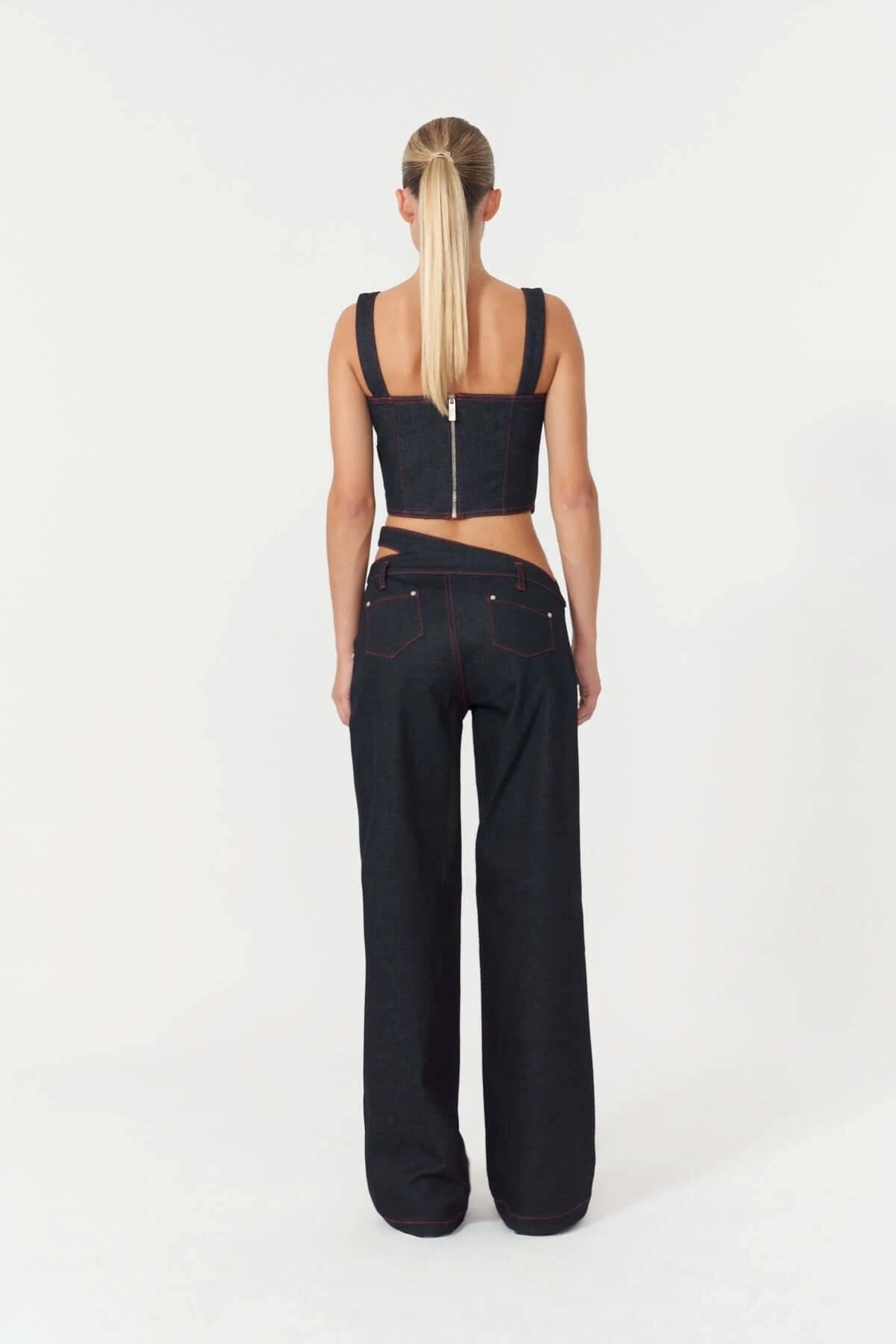 JENDUE Harvey Denim Crop Top | Unique Strappy Design by Jendue