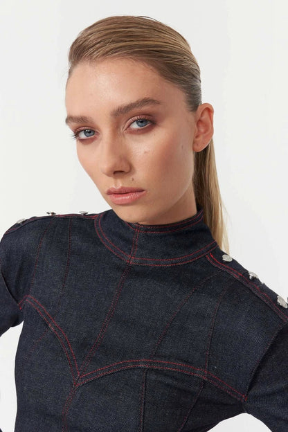 JENDUE Harvey Denim Mini Dress - Structured Design by Jendue