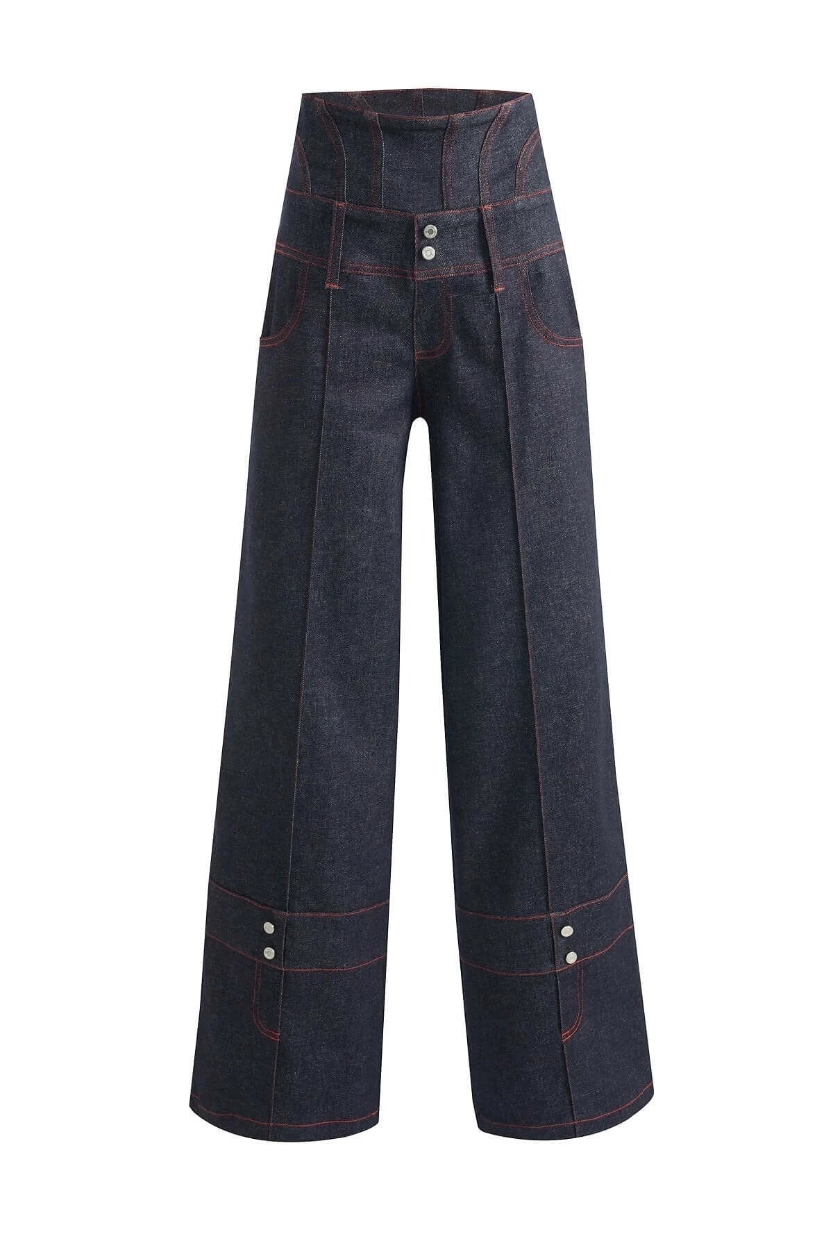 JENDUE Harvey High-Waisted Wide Leg Denim Jeans - Dark Wash by Jendue