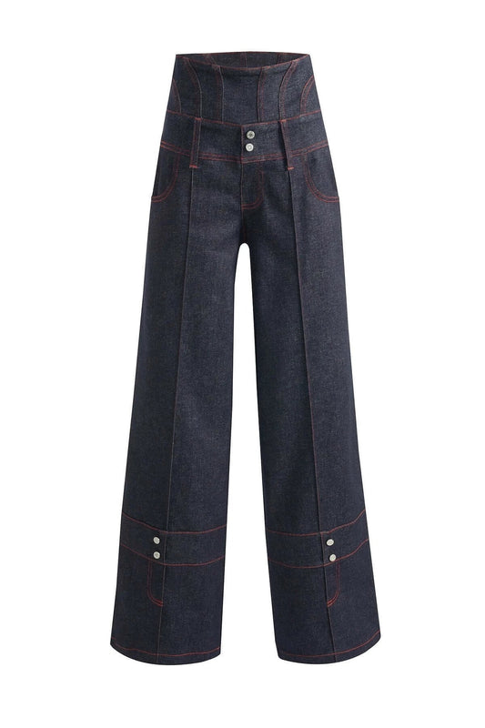 JENDUE Harvey High-Waisted Wide Leg Denim Jeans - Dark Wash by Jendue