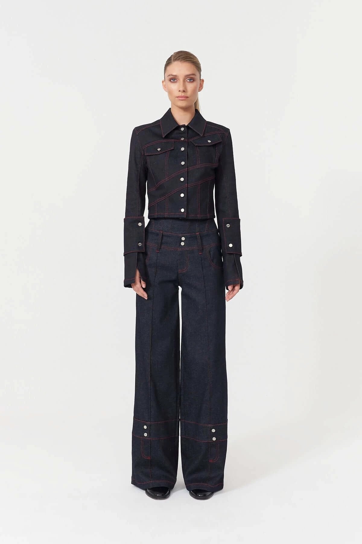 JENDUE Harvey High-Waisted Wide Leg Denim Jeans - Dark Wash by Jendue
