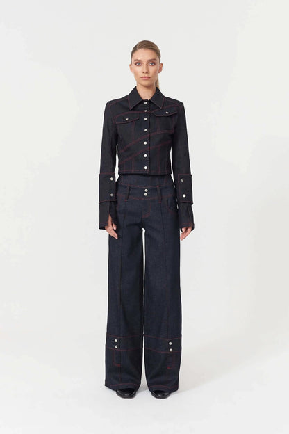JENDUE Harvey High-Waisted Wide Leg Denim Jeans - Dark Wash by Jendue