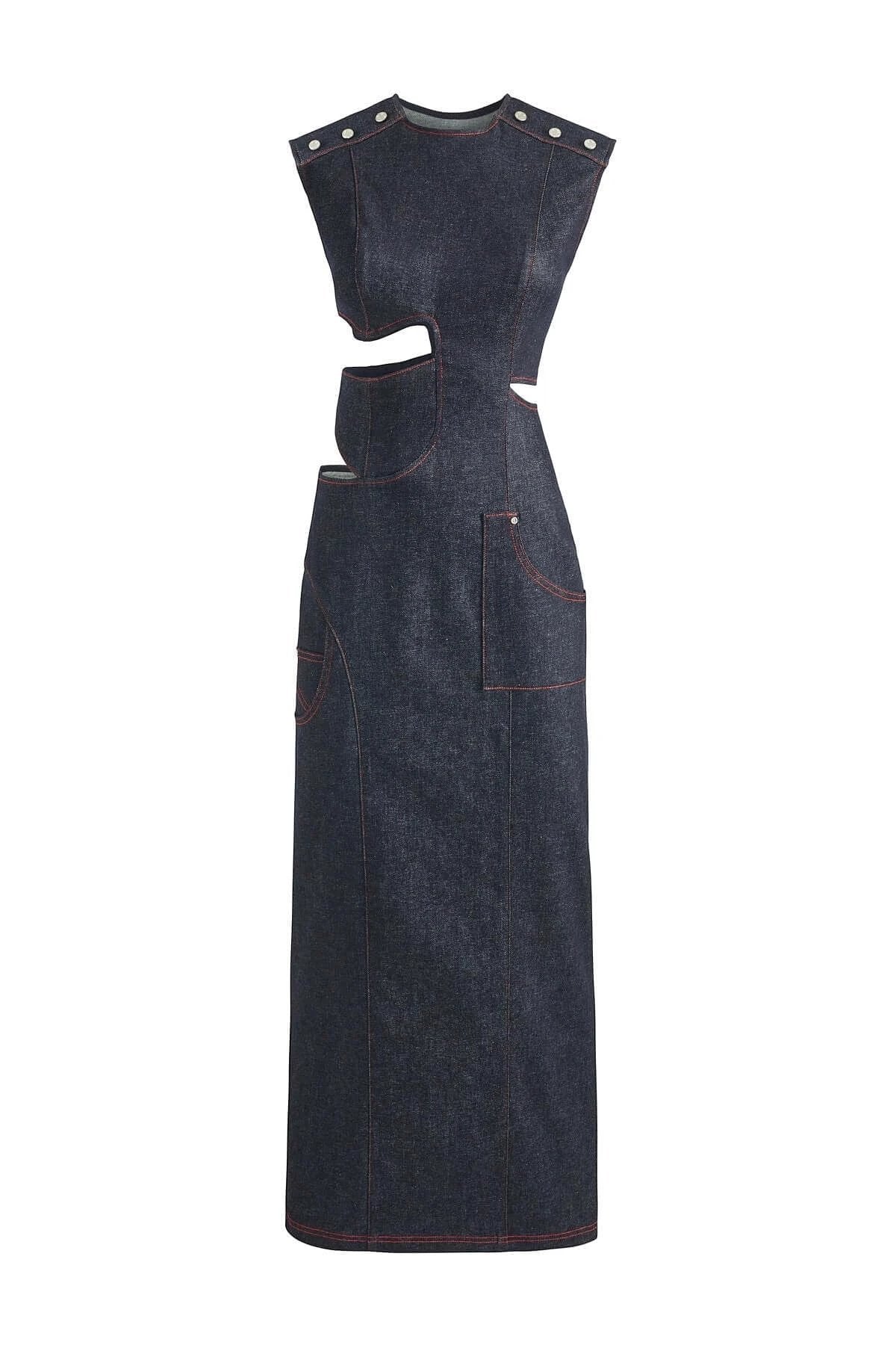 JENDUE Harvey Maxi Denim Dress - Unique Cut-Out Design by Jendue