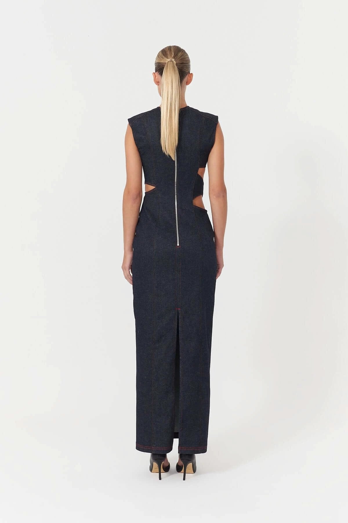 JENDUE Harvey Maxi Denim Dress - Unique Cut-Out Design by Jendue