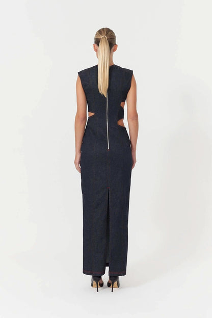 JENDUE Harvey Maxi Denim Dress - Unique Cut-Out Design by Jendue
