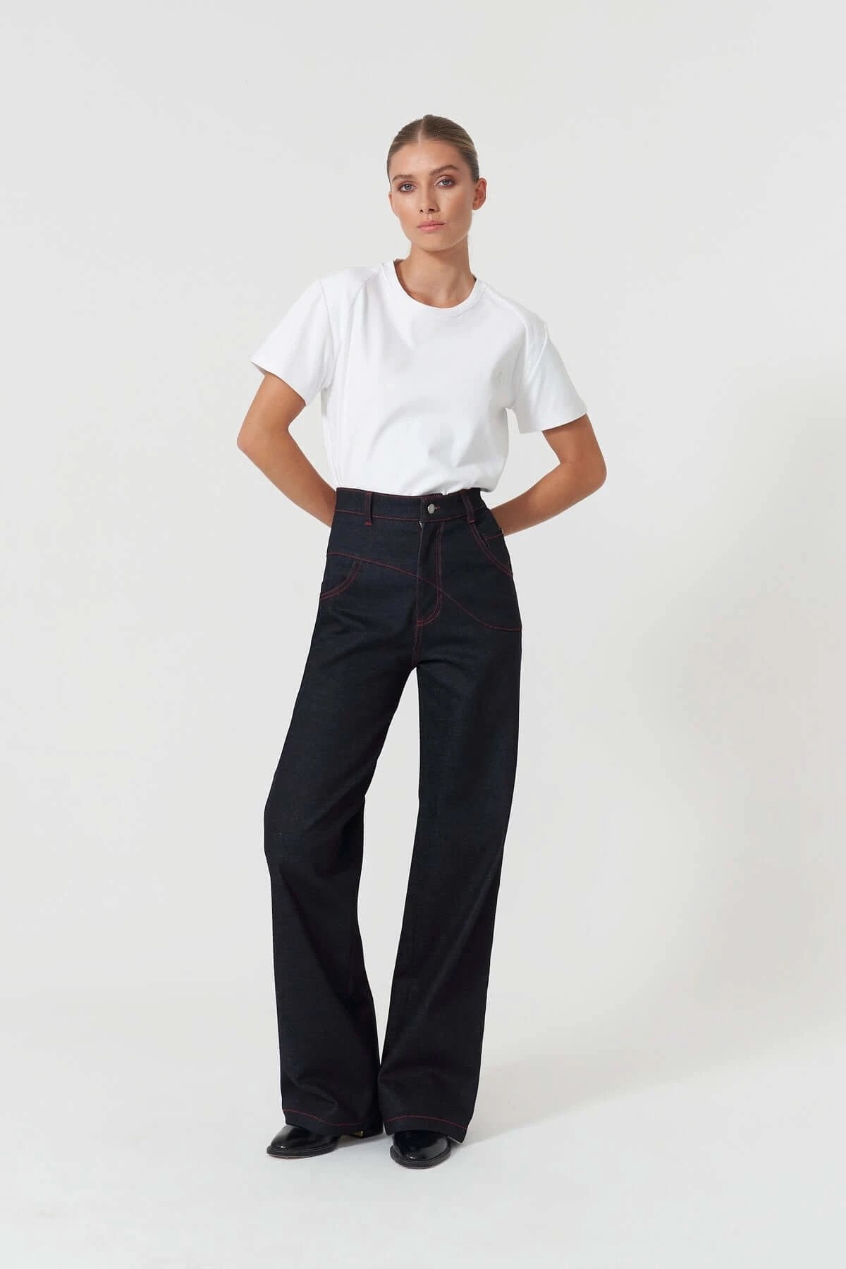 JENDUE Lena Denim T-shirt - White, Black, Grey, Purple by Jendue