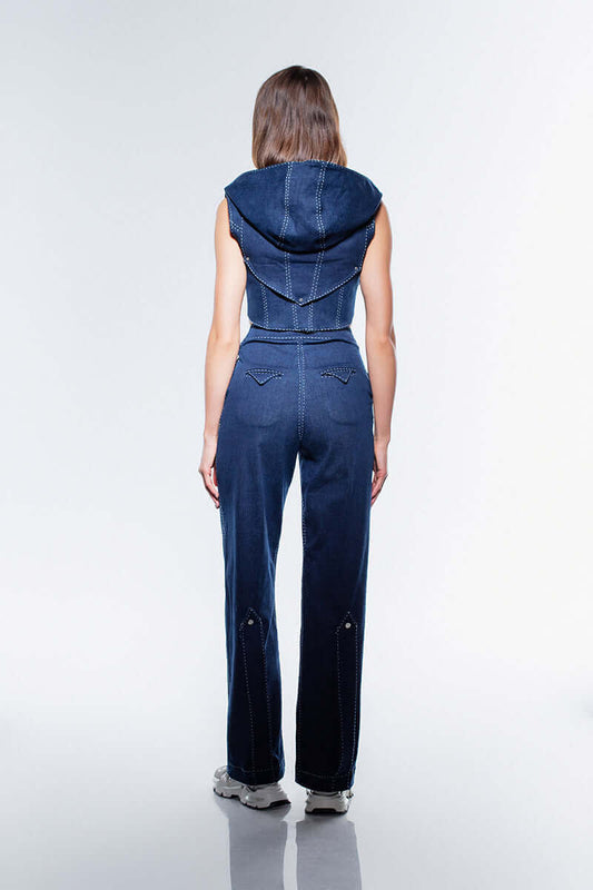 JENDUE Lia Denim Trousers - High-Waisted Straight-Leg Jeans
