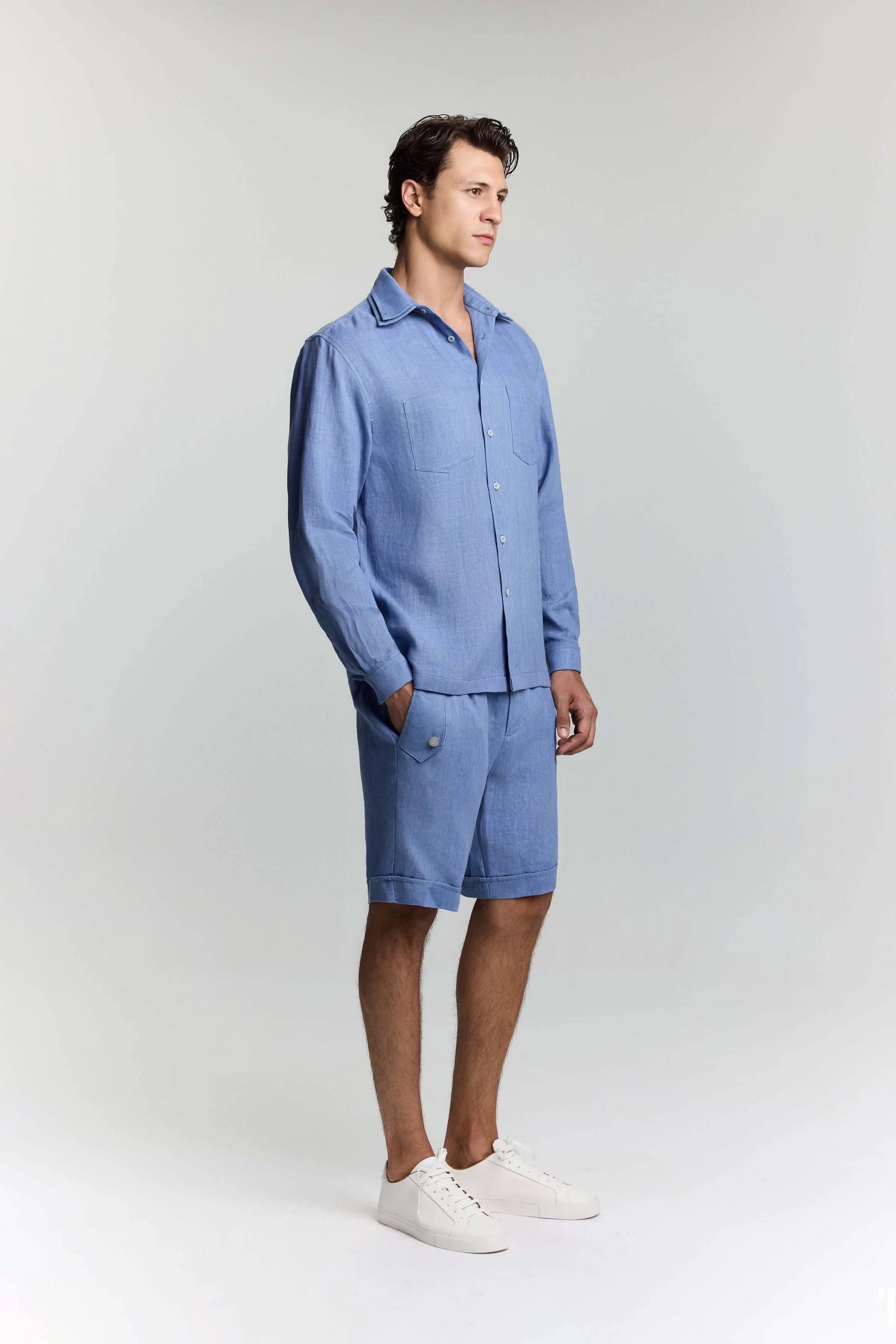 JENDUE Lucia Denim Linen Shirt - Relaxed Fit, and Breathable by Jendue US
