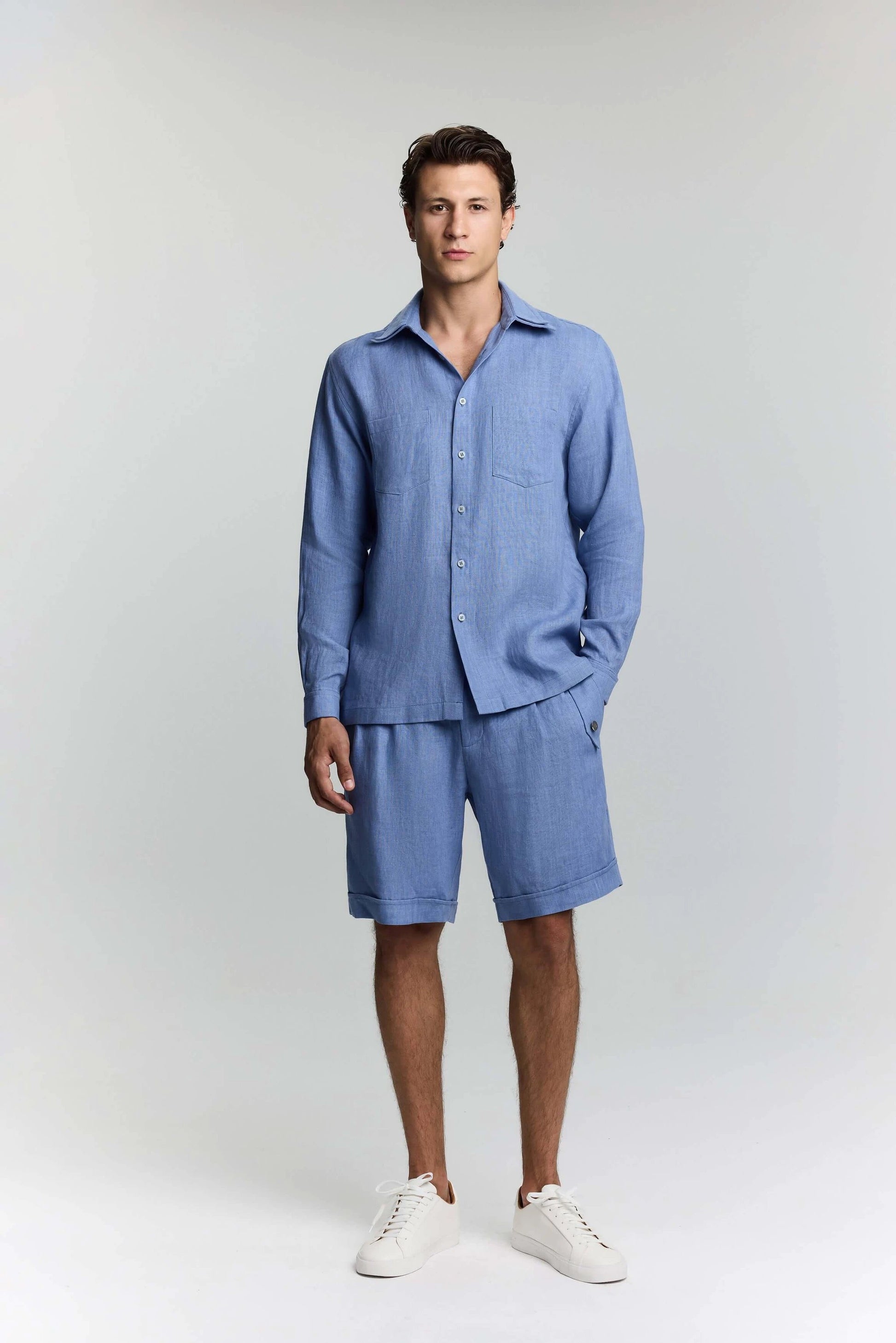JENDUE Lucia Denim Linen Shorts - High-Waisted Summer Shorts by Jendue US