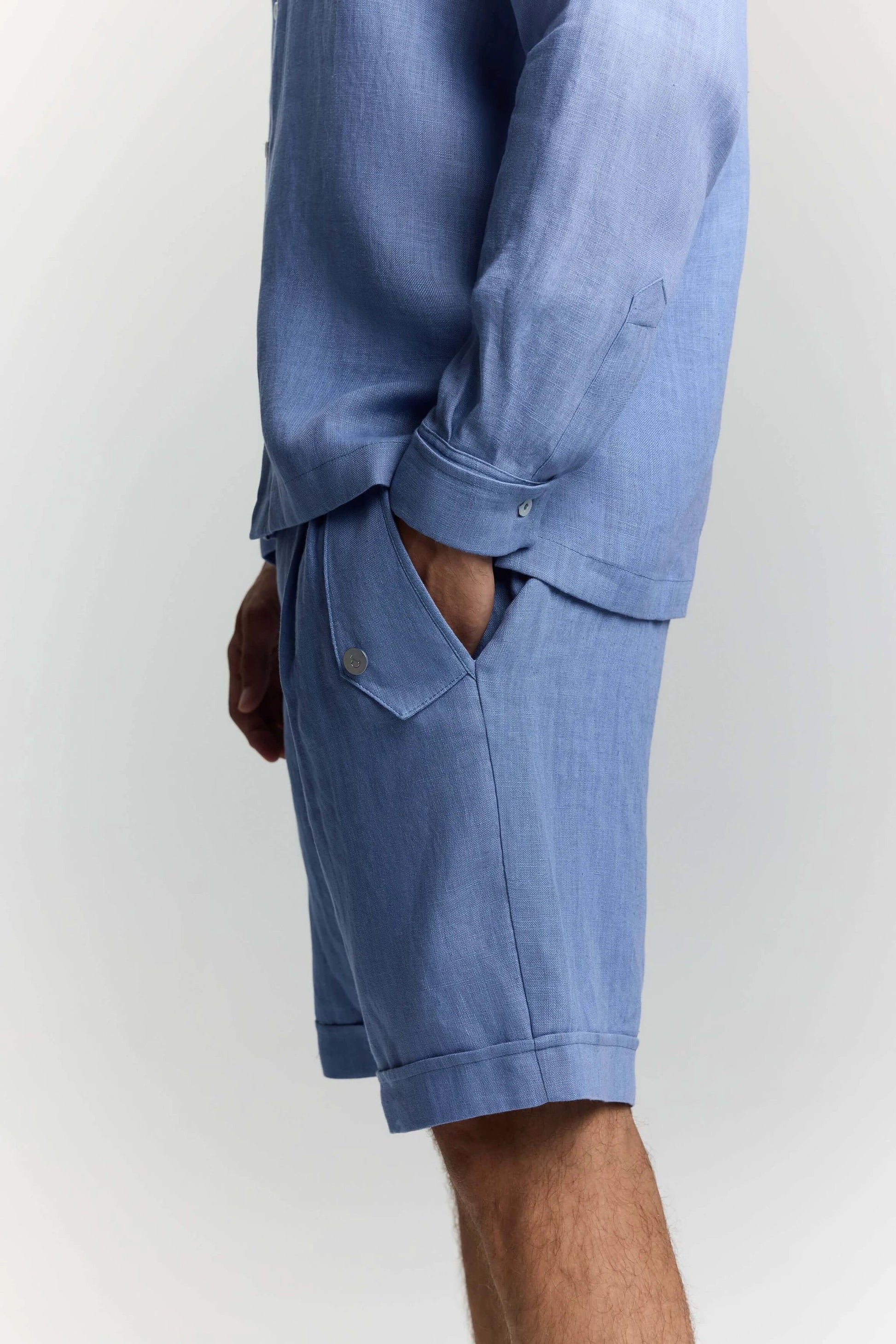 JENDUE Lucia Denim Linen Shorts - High-Waisted Summer Shorts by Jendue US