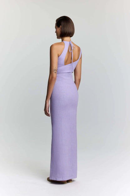 JENDUE Luna Denim Linen Dress - Chic Cut-Out Maxi by Jendue US