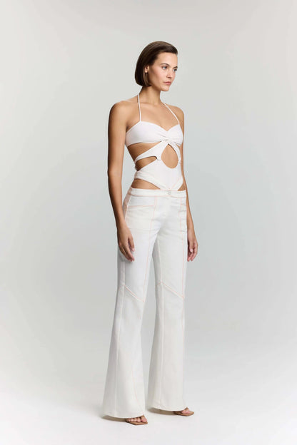 JENDUE Malaga Denim Jean - White Cut-Out Jeans for Women by Jendue US