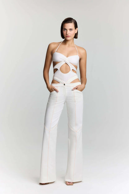JENDUE Malaga Denim Jean - White Cut-Out Jeans for Women by Jendue US