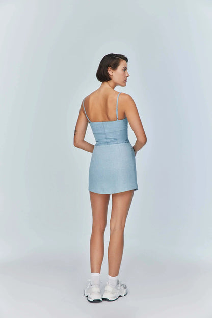 JENDUE Marvel Bodysuit Denim Top -Light Wash & Bustier Style by Jendue