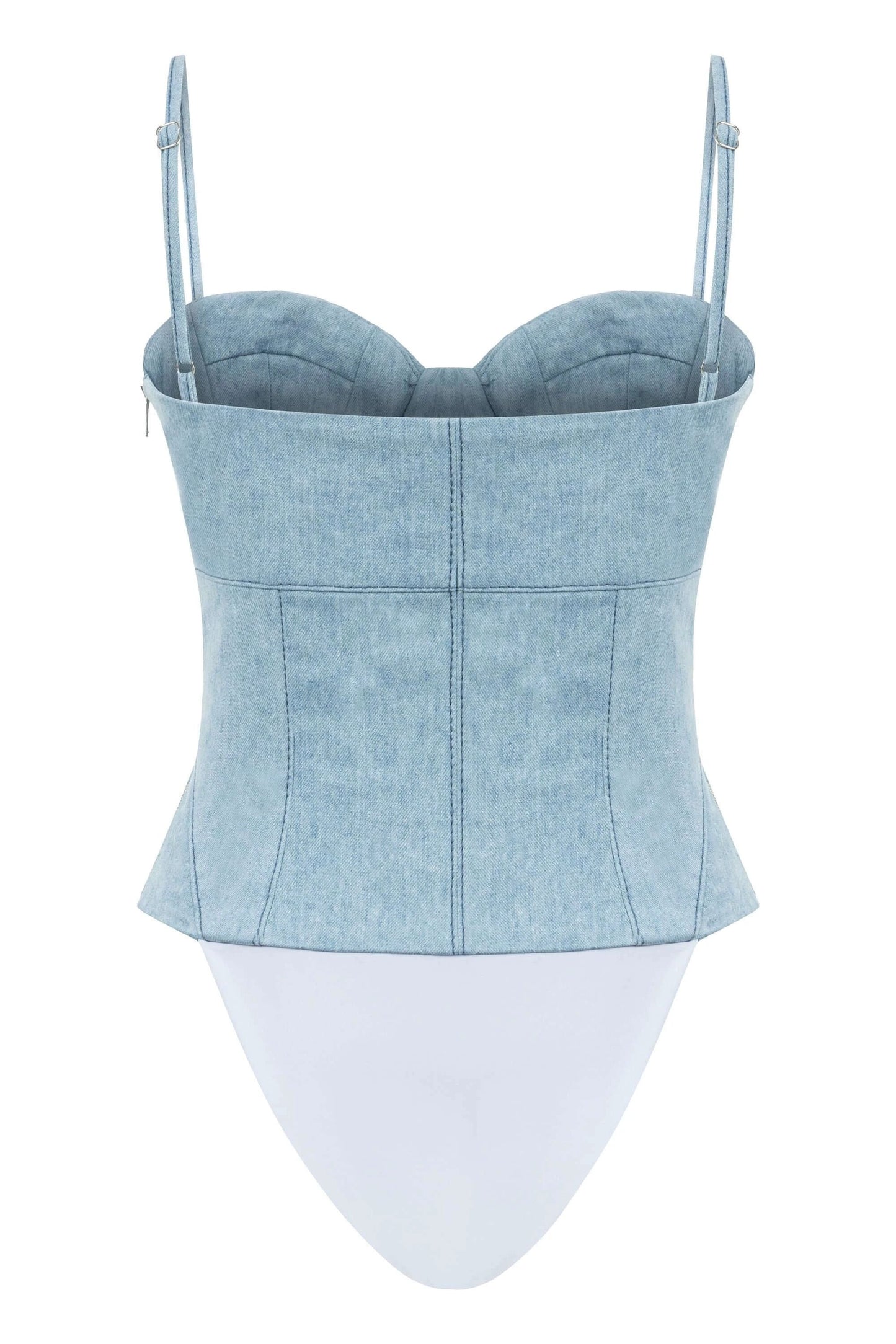 JENDUE Marvel Bodysuit Denim Top -Light Wash & Bustier Style by Jendue