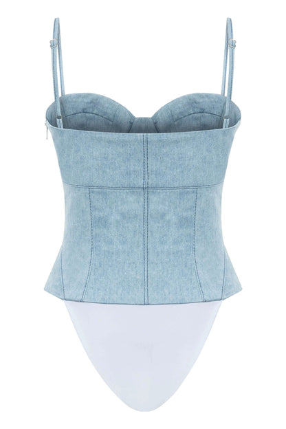 JENDUE Marvel Bodysuit Denim Top -Light Wash & Bustier Style by Jendue