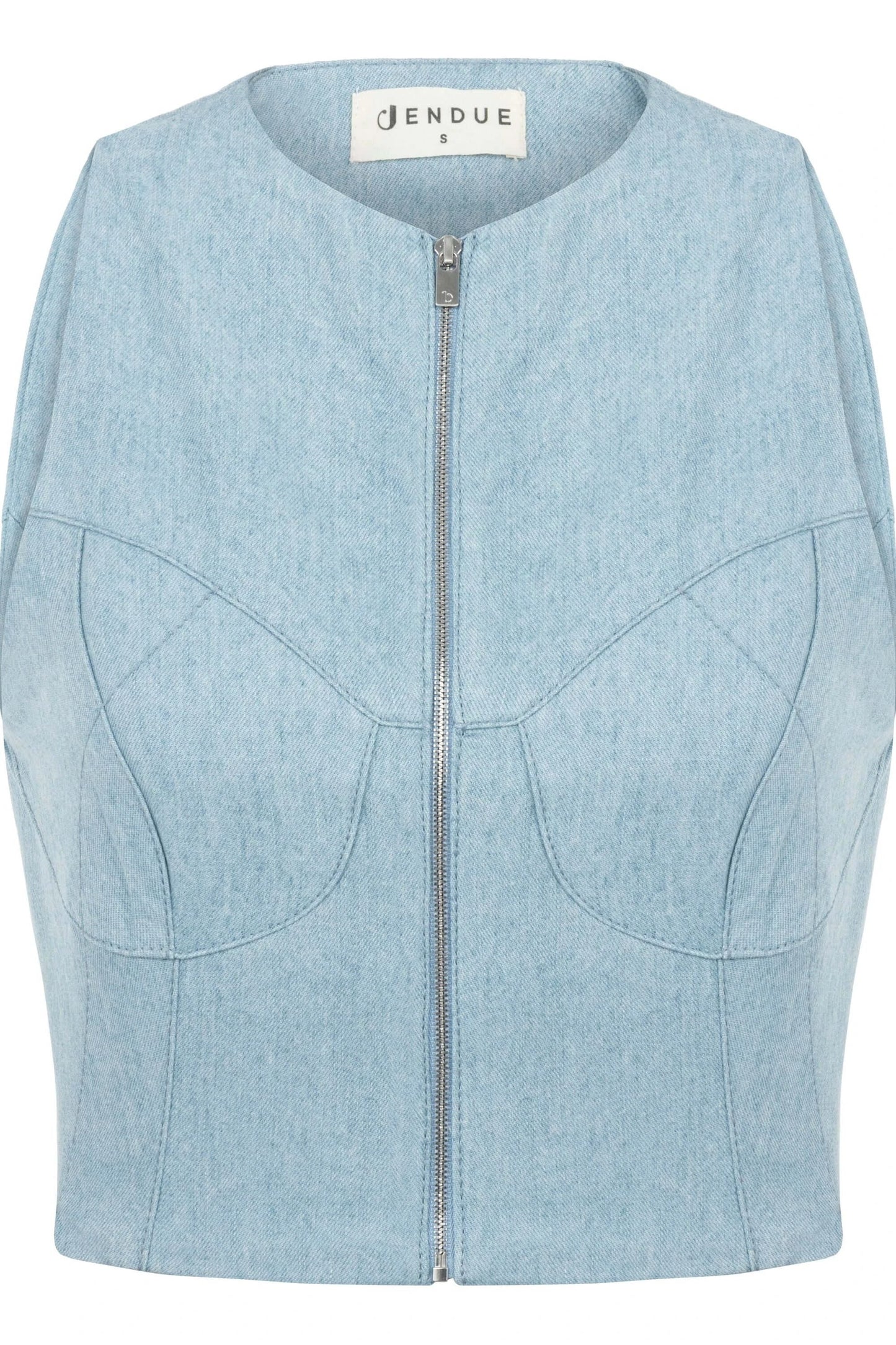 JENDUE Marvel Denim Top - Light Blue Zip-Up Bustier by Jendue