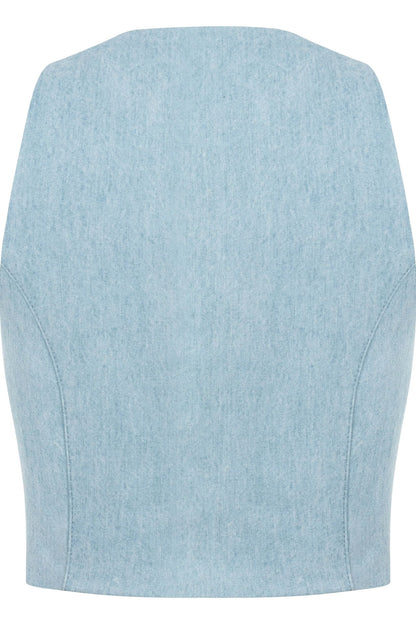 JENDUE Marvel Denim Top - Light Blue Zip-Up Bustier by Jendue