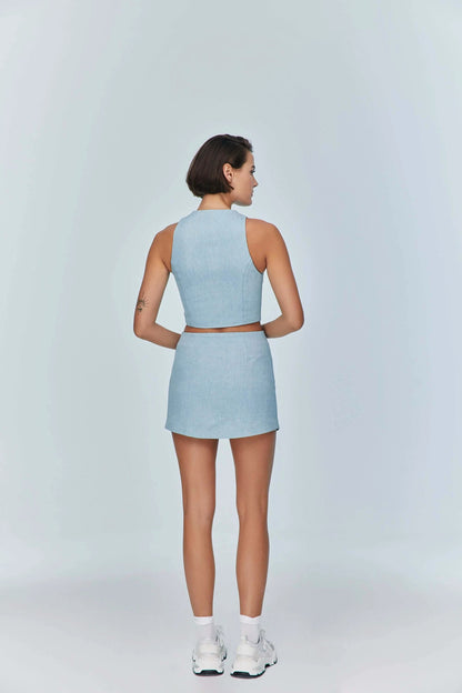 JENDUE Marvel Denim Top - Light Blue Zip-Up Bustier by Jendue
