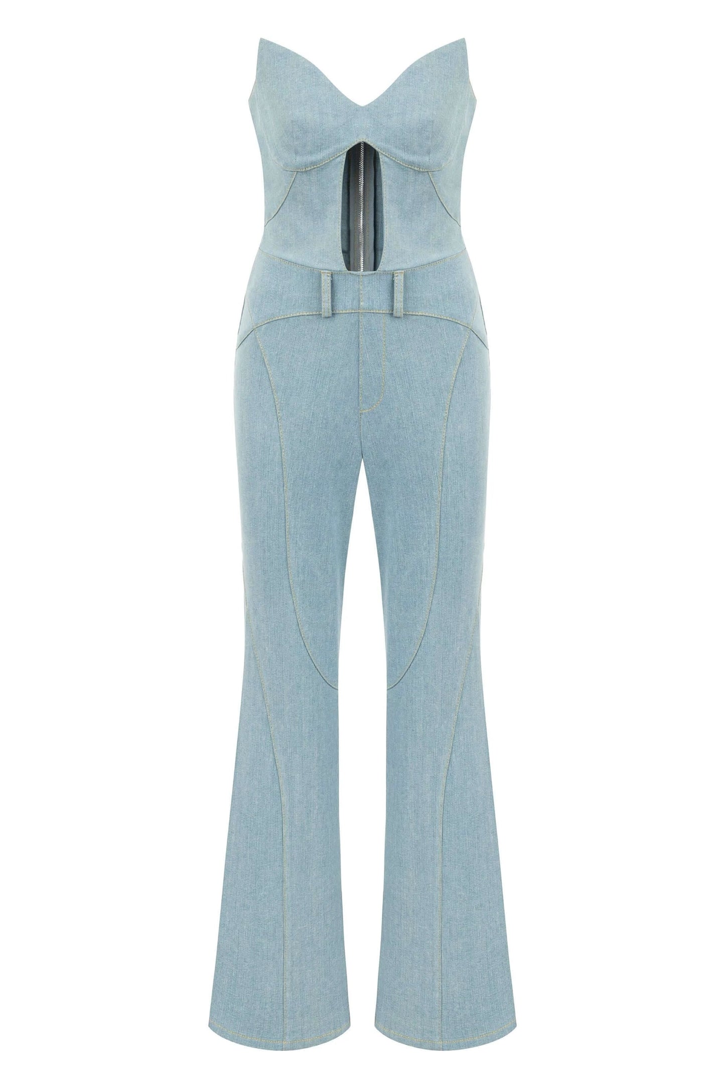JENDUE Marvel Maxi Denim Jumpsuit - Strapless, Cut-Out by Jendue