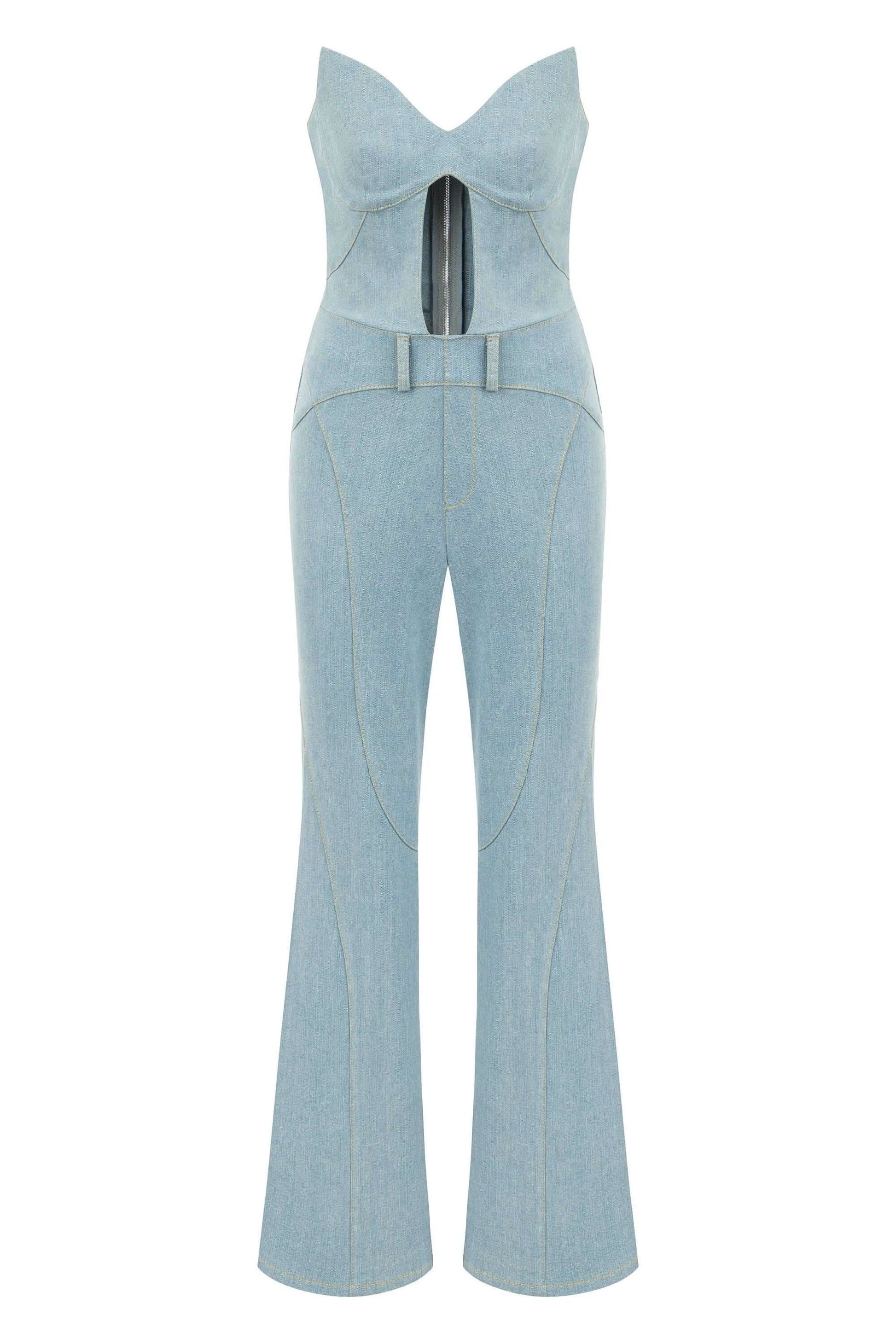 JENDUE Marvel Maxi Denim Jumpsuit - Strapless, Cut-Out by Jendue