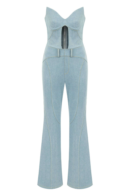 JENDUE Marvel Maxi Denim Jumpsuit - Strapless, Cut-Out by Jendue