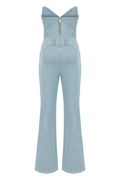 JENDUE Marvel Maxi Denim Jumpsuit - Strapless, Cut-Out by Jendue