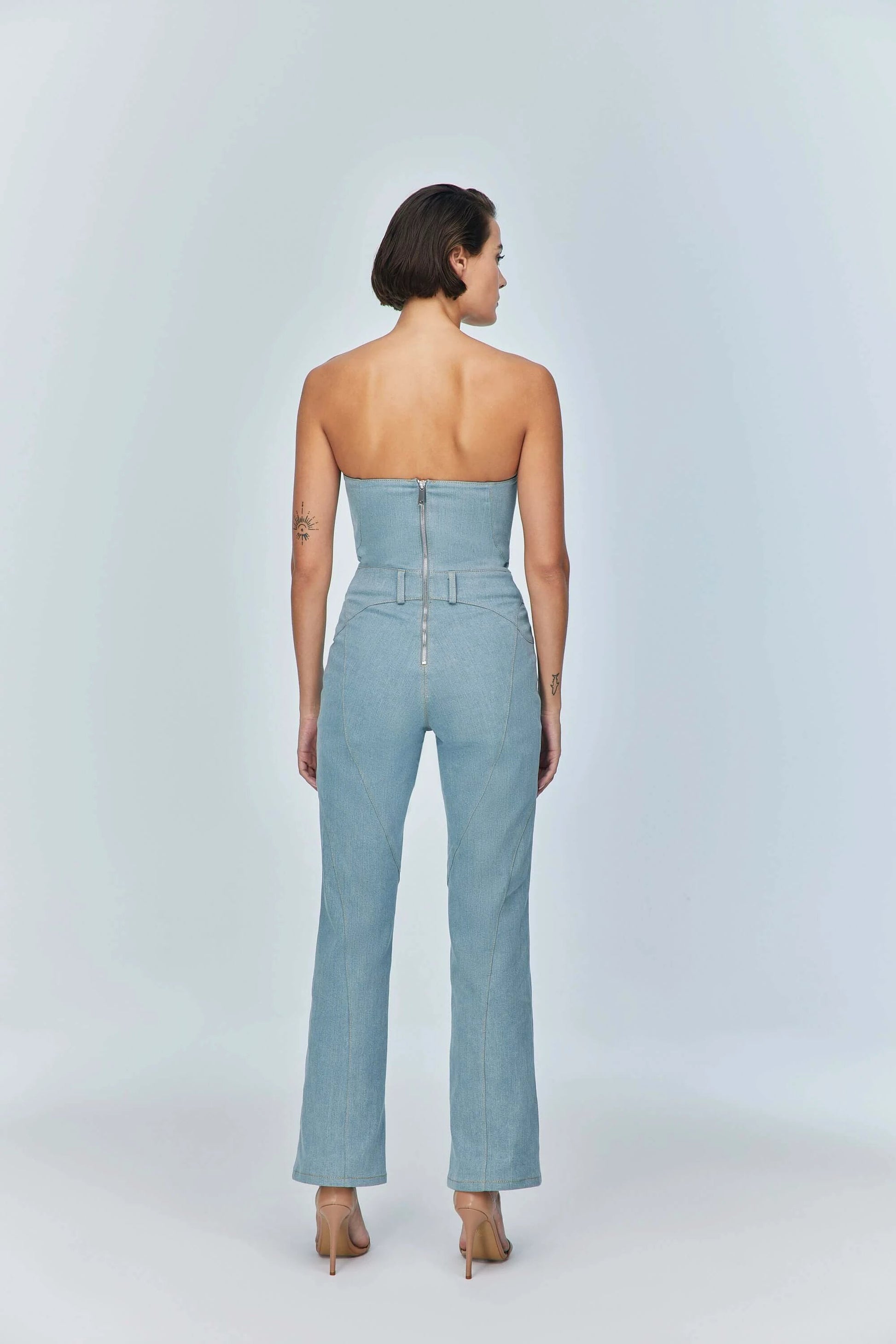 JENDUE Marvel Maxi Denim Jumpsuit - Strapless, Cut-Out by Jendue