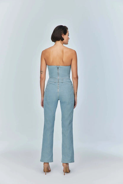 JENDUE Marvel Maxi Denim Jumpsuit - Strapless, Cut-Out by Jendue