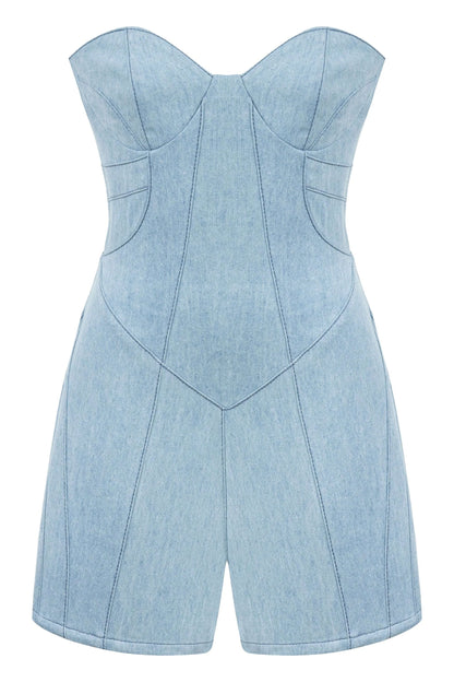 JENDUE Marvel Mini Denim Jumpsuit - Strapless & Chic by Jendue