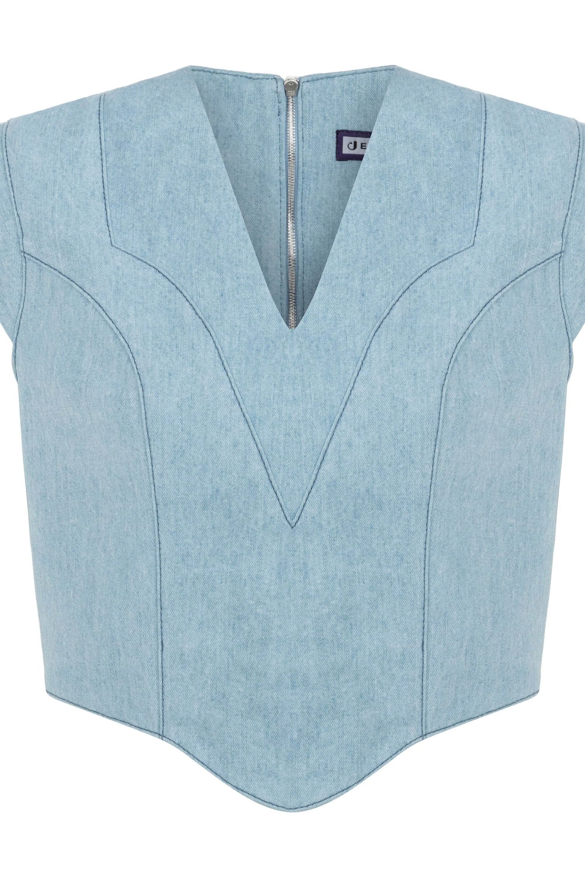 JENDUE Marvel V-Neck Denim Top - Stylish Women's Jean Blouse by Jendue