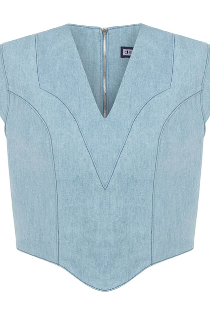 JENDUE Marvel V-Neck Denim Top - Stylish Women's Jean Blouse by Jendue