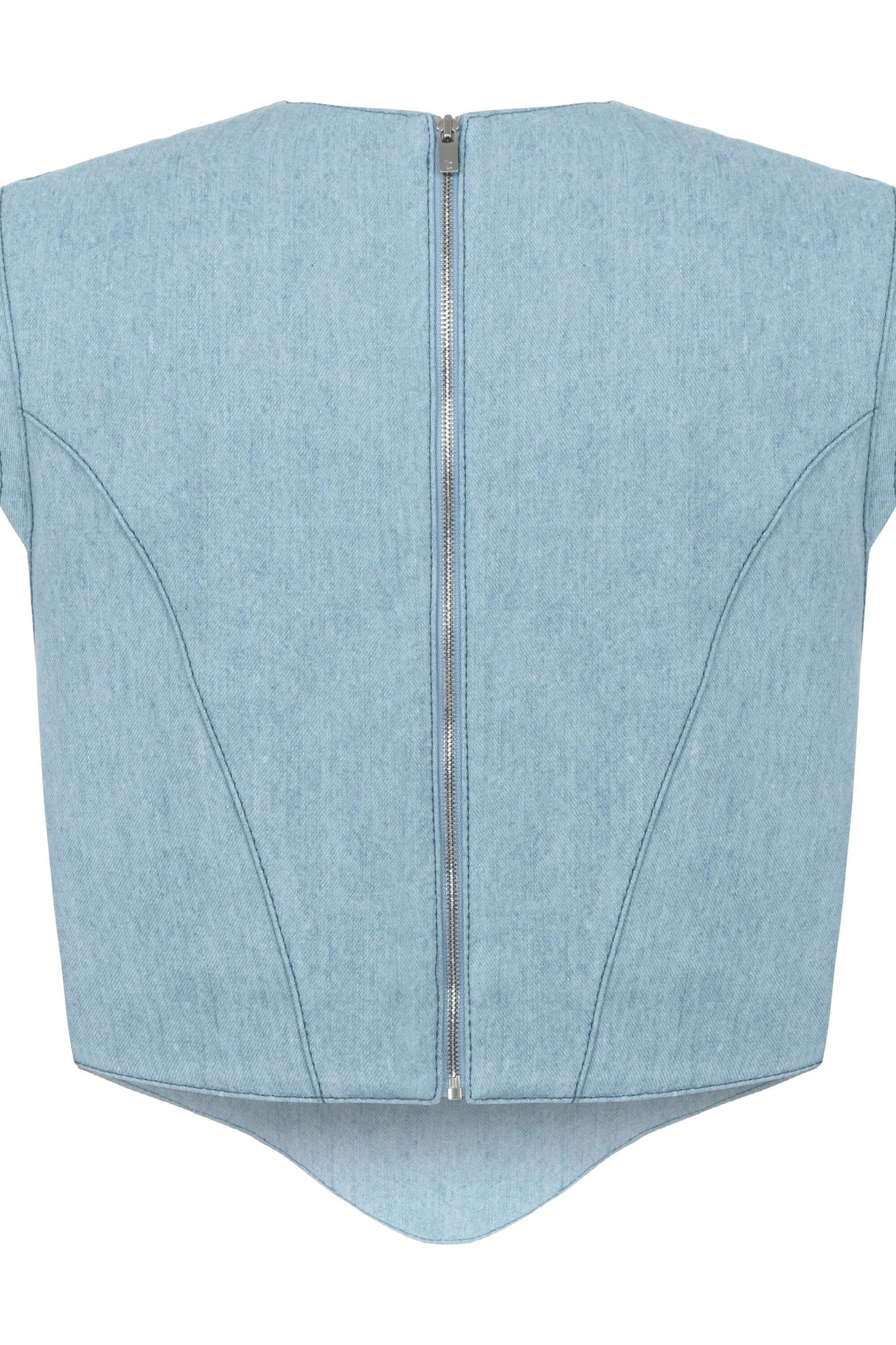 JENDUE Marvel V-Neck Denim Top - Stylish Women's Jean Blouse by Jendue