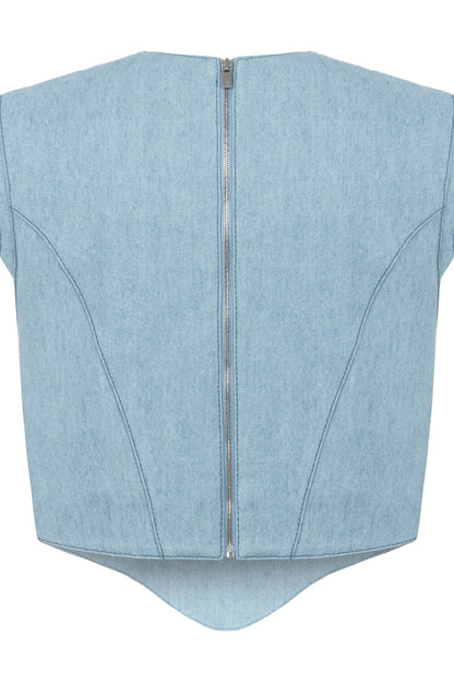 JENDUE Marvel V-Neck Denim Top - Stylish Women's Jean Blouse by Jendue