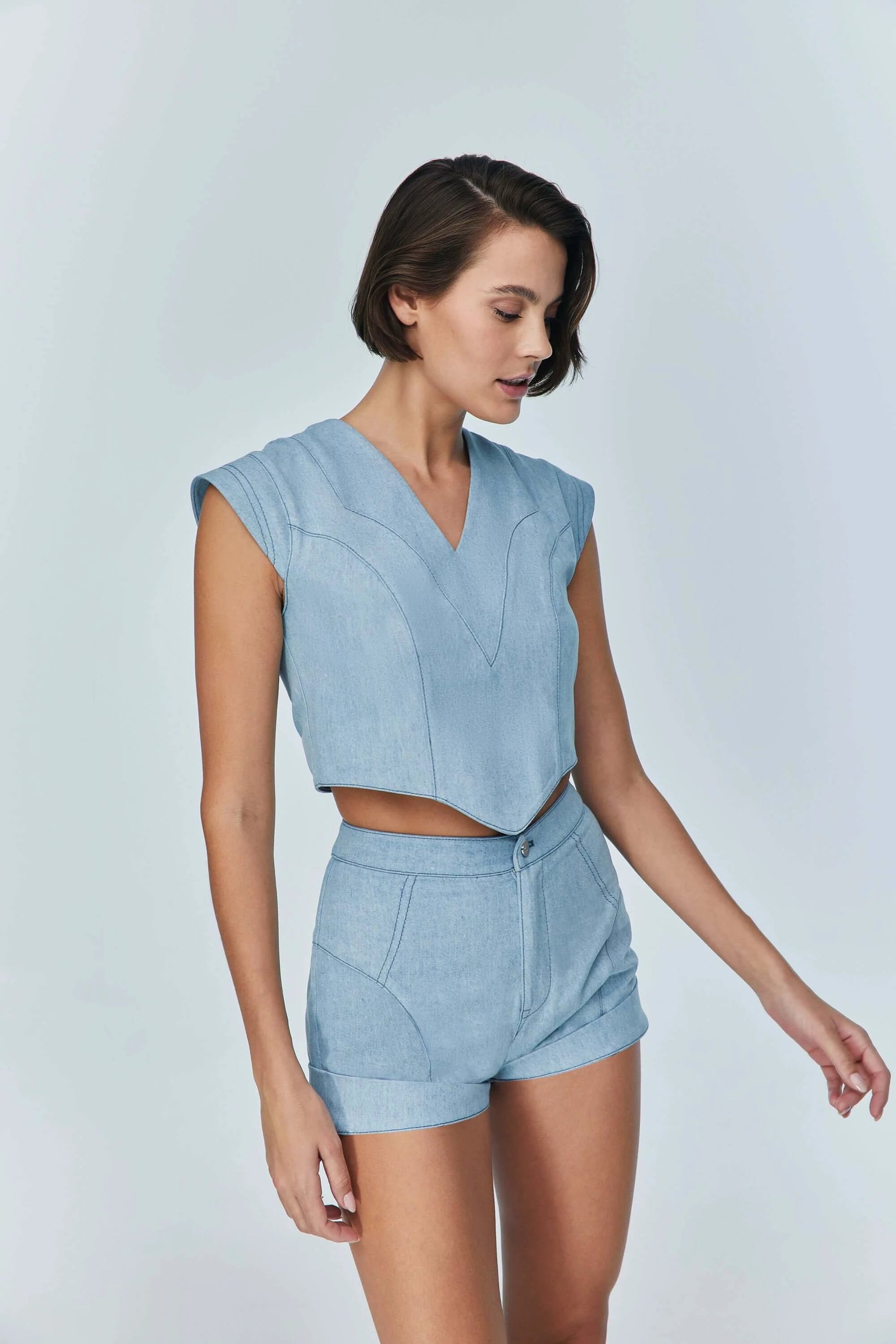 JENDUE Marvel V-Neck Denim Top - Stylish Women's Jean Blouse by Jendue