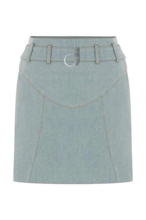 JENDUE Monte Belted Denim Skirt - Light Wash Mini Skirt by Jendue